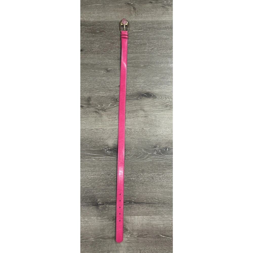 Vtg 80s 90s Hot Pink Leather Belt Gold Gemstone Buckle 39x1 M/L Taiwan